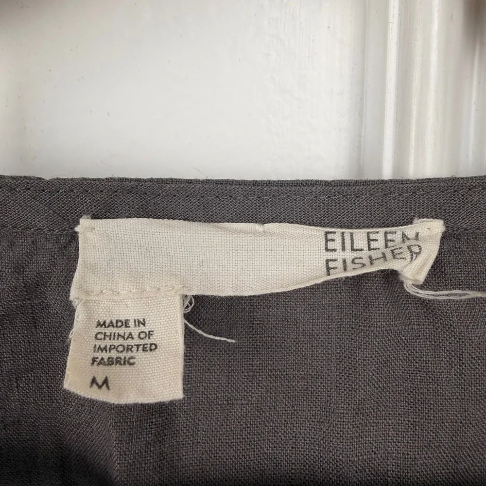 Eileen Fisher Womens‎ Irish Linen Sequin Split Neck Tunic Top Gray S1ALA-2 M